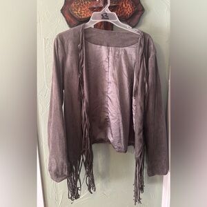 Wrangler Women's Gray Suede Fringe Jacket